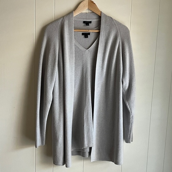 J. Jill Light Gray Women's Knit Office Minimal Cozy Top and Cardigan Sz SP & MP - Picture 9 of 13